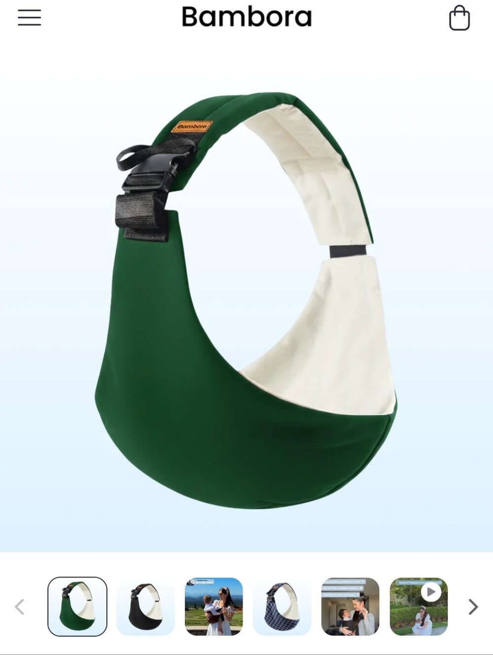 Kids Sling Carrier in Dark Green and Cream